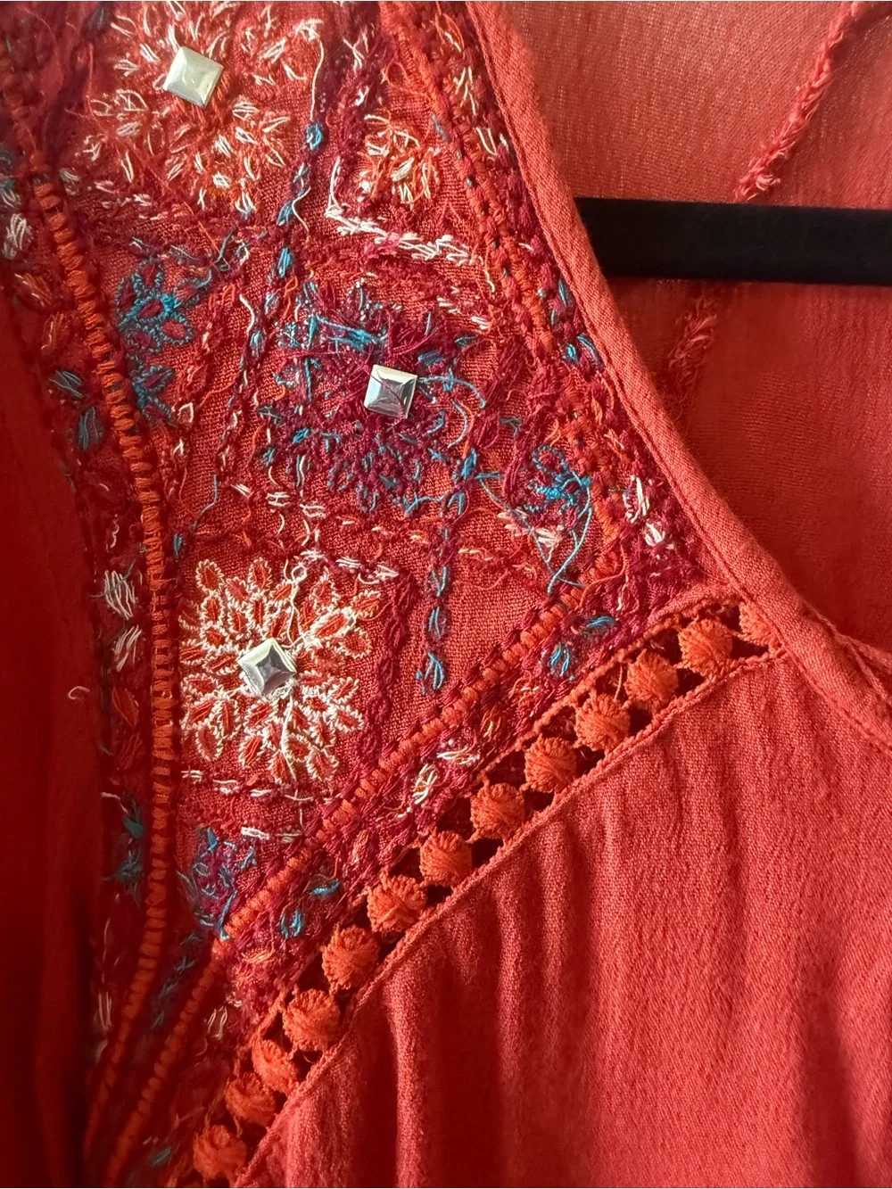 Forgotten Grace Red Boho Peasant Blouse | SZ Sm | like new | 52% cotton - Picture 3 of 4
